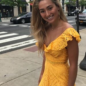 Karina Grimaldi Yellow Off-Shoulder Mini Dress